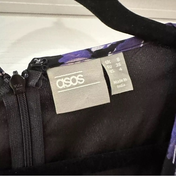 ASOS Black Ruffle Trim Purple Floral Double Front Slit Maxi Dress sz 4 - Picture 7 of 11